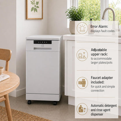 SD-9263WA 18″ Wide Portable Dishwasher with ENERGY STAR, 6 Wash Programs, 8 Place Settings and Stainless Steel Tub – White