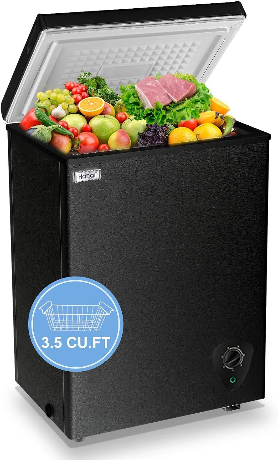 Chest Freezer 3.5 Cu.Ft Small Deep Freezer for Apartment Kitchen, Black