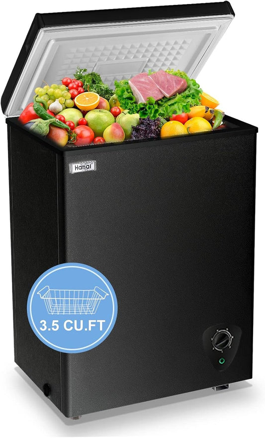 Chest Freezer 3.5 Cu.Ft Small Deep Freezer for Apartment Kitchen, Black