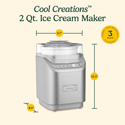 Ice Cream Maker Machine, 2-Quart Stainless Steel Frozen Yogurt, Gelato, Sorbet, Ready in 20 Minutes, LCD Screen and Timer, ICE-70WB