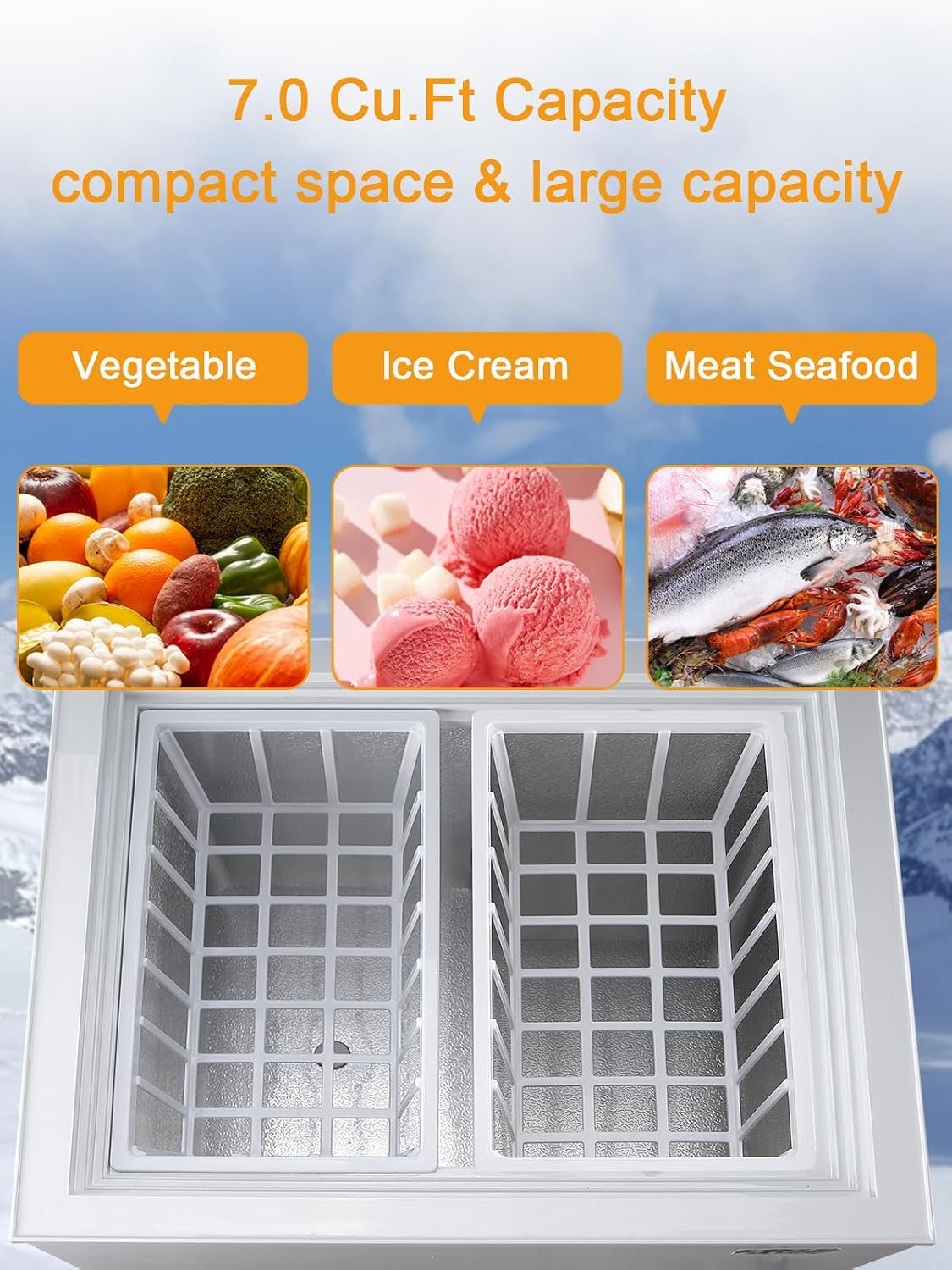 7.0 Cu.Ft Mini Chest Freezer Compact Deep Freezer with Top Open Door White