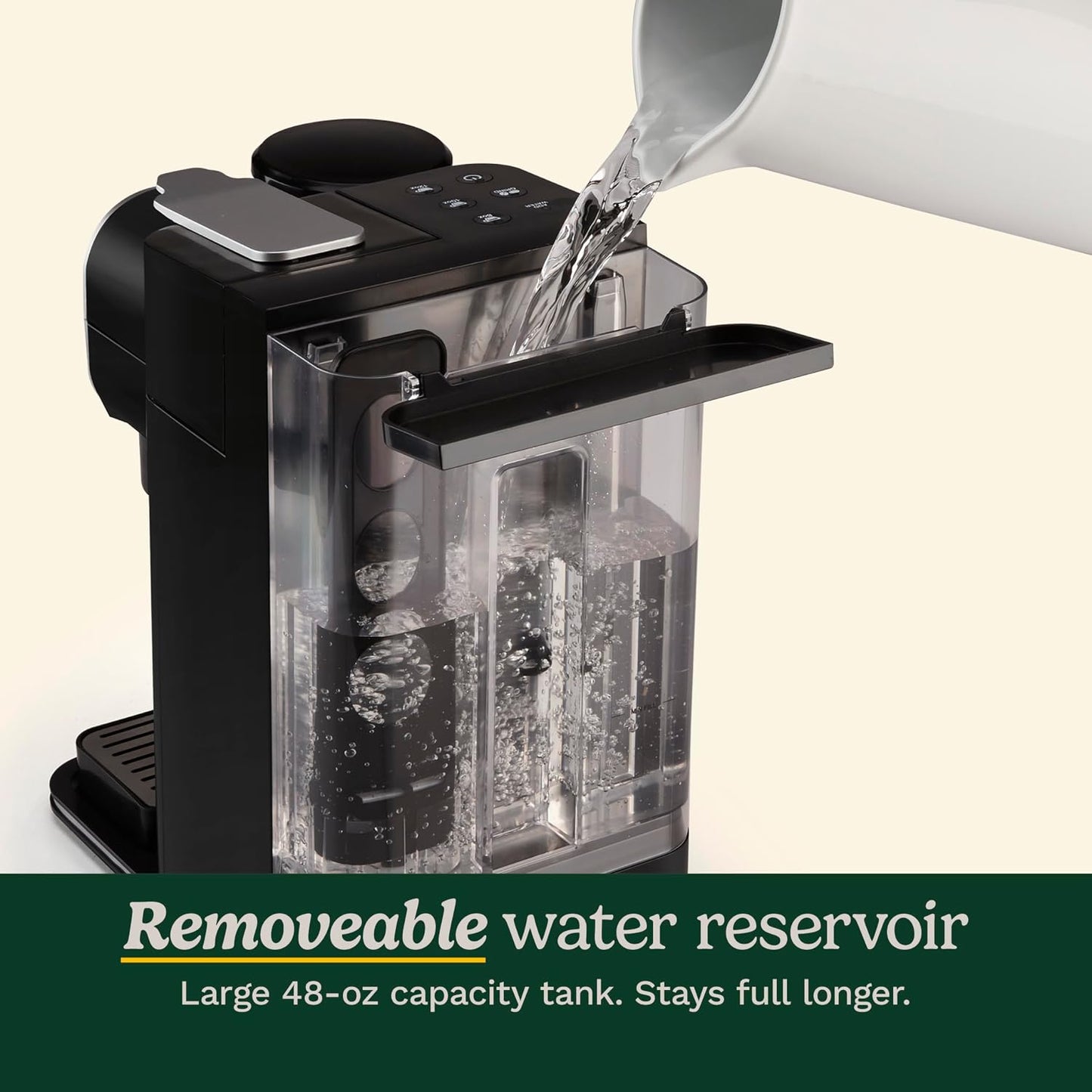 Single-Serve Coffee Maker + Coffee Grinder with 8 Oz., 10 Oz., and 12 Oz. Serving Size, Compatible with Single-Cup Pods, 48-Ounce Removable Reservoir, Stainless Steel, DGB-2