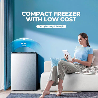 3.2 Cu.Ft Upright Freezer, Small Mini Freezer, Stainless Steel