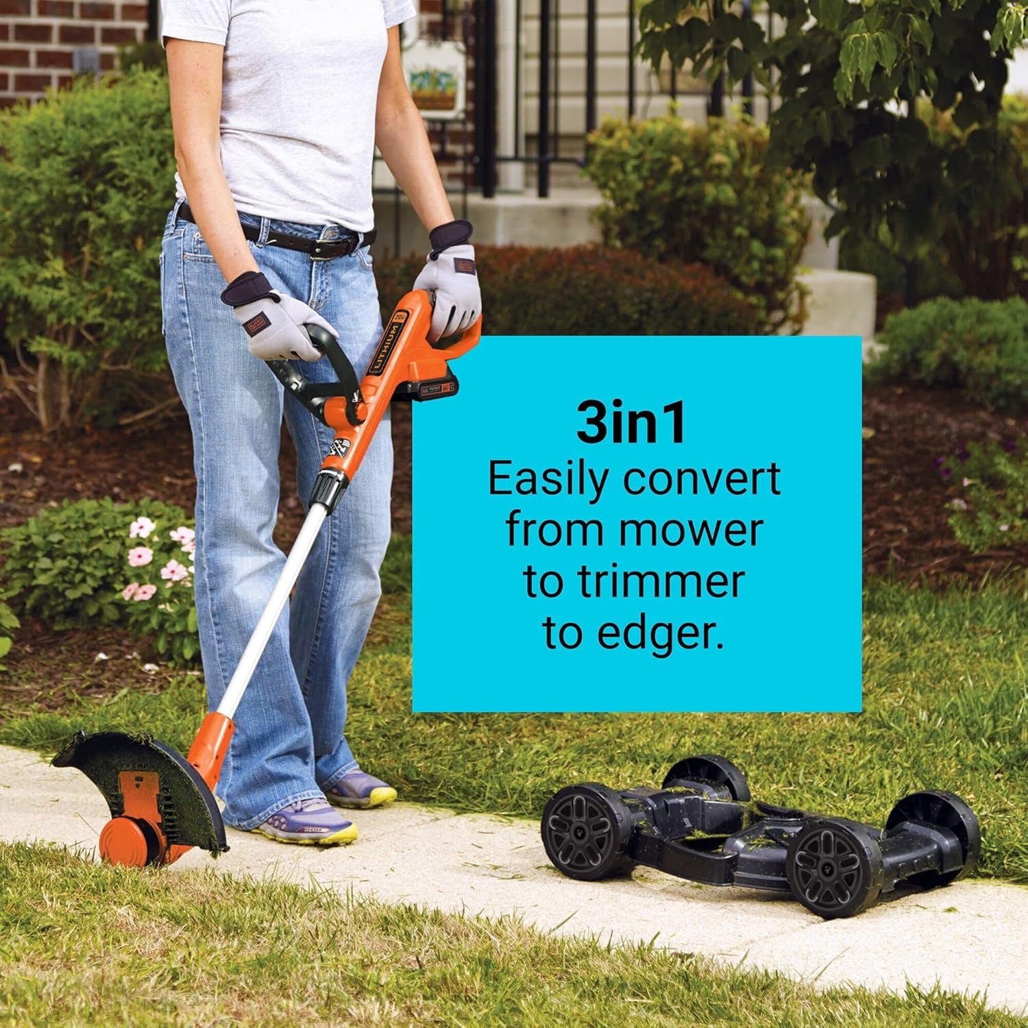 BLACK+DECKER Weed Eater, Lawn Edger and Cordless Lawn Mower 3 in 1 Combo, Includes (2) Batteries, Charger, 12 Inch Battery Powered String Trimmer and Lawnmower, Adjustable Length and Height (MTC220)