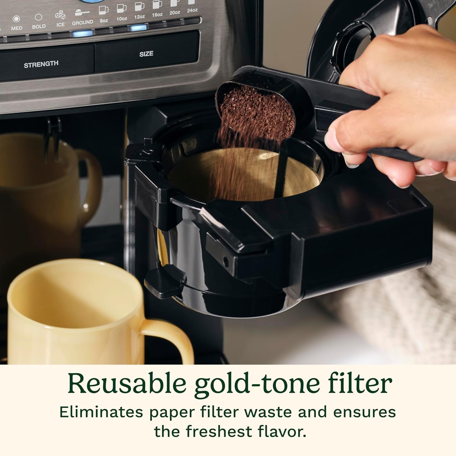 Coffee Maker, Grind and Brew Single Serve Coffee Maker, 6 Cup Sizes, Built-In Stainless Steel Burr Mill, Adjustable Strength, Grind Control and over Ice Feature, Easy Cleaning, DGB-30