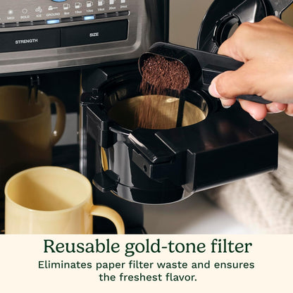 Coffee Maker, Grind and Brew Single Serve Coffee Maker, 6 Cup Sizes, Built-In Stainless Steel Burr Mill, Adjustable Strength, Grind Control and over Ice Feature, Easy Cleaning, DGB-30