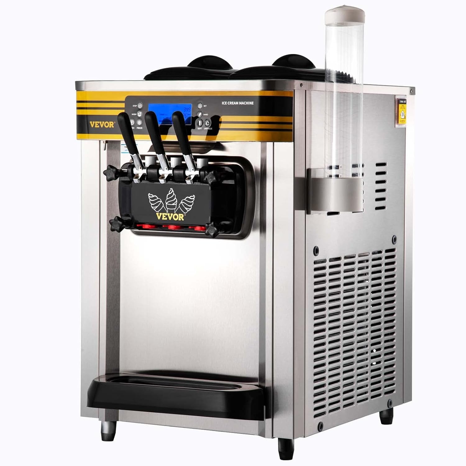 Commercial Ice Cream Maker, 22-30L/H Yield, Countertop Soft Serve Machine with 2X6L Hopper 2L Cylinder LCD Panel Puffing Shortage Alarm, Frozen Yogurt Maker for Restaurant Snack Bar