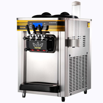 Commercial Ice Cream Maker, 22-30L/H Yield, Countertop Soft Serve Machine with 2X6L Hopper 2L Cylinder LCD Panel Puffing Shortage Alarm, Frozen Yogurt Maker for Restaurant Snack Bar
