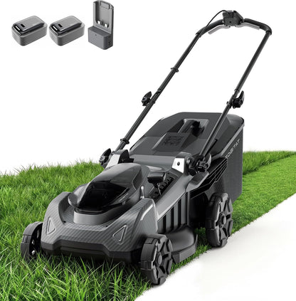 40V 18'' Push Lawn Mower, 2-In-1 Mulching & Bagging, Brushless Cordless Electric Lawn Mower with 6-Position Height Adjustment, Include 5.0Ah Battery X 2 and Charger
