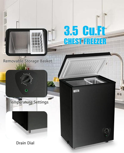 Chest Freezer 3.5 Cu.Ft Small Deep Freezer for Apartment Kitchen, Black