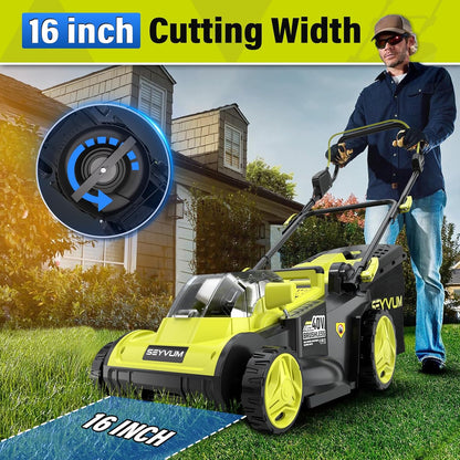 40V 16" Cordless Lawn Mower with 2×4.0Ah Battery, 45L Collection Bag
