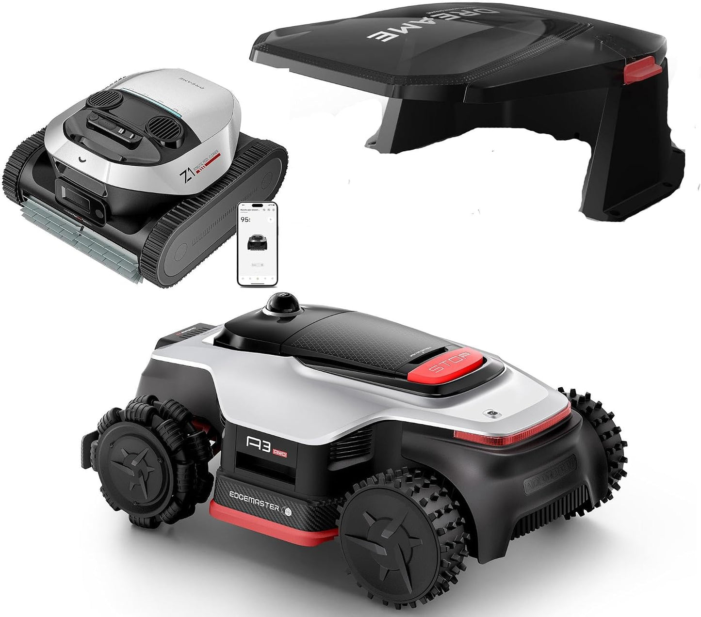 Lidar Robot Lawn Mower A3 AWD Pro 3500 +Garage+Z1 Robotic Pool Cleaner Set, Wire Free No RTK Robotic Lawn Mowers,Dual-Disc Cutting 15.8" Width, Smart Zero-Edge, App Control for 0.87 Acre