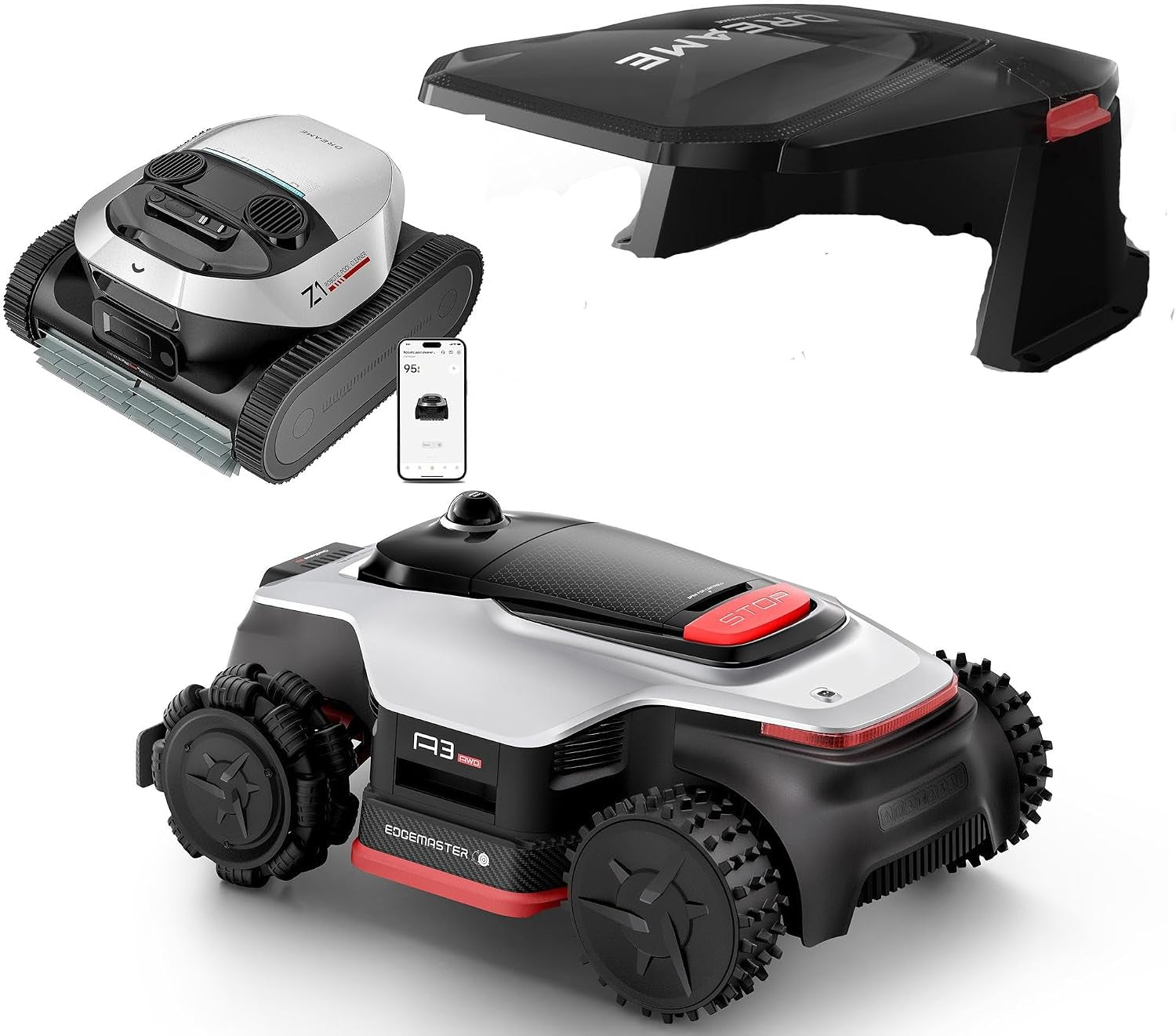 Lidar Robot Lawn Mower A3 AWD Pro 3500 +Garage+Z1 Robotic Pool Cleaner Set, Wire Free No RTK Robotic Lawn Mowers,Dual-Disc Cutting 15.8" Width, Smart Zero-Edge, App Control for 0.87 Acre