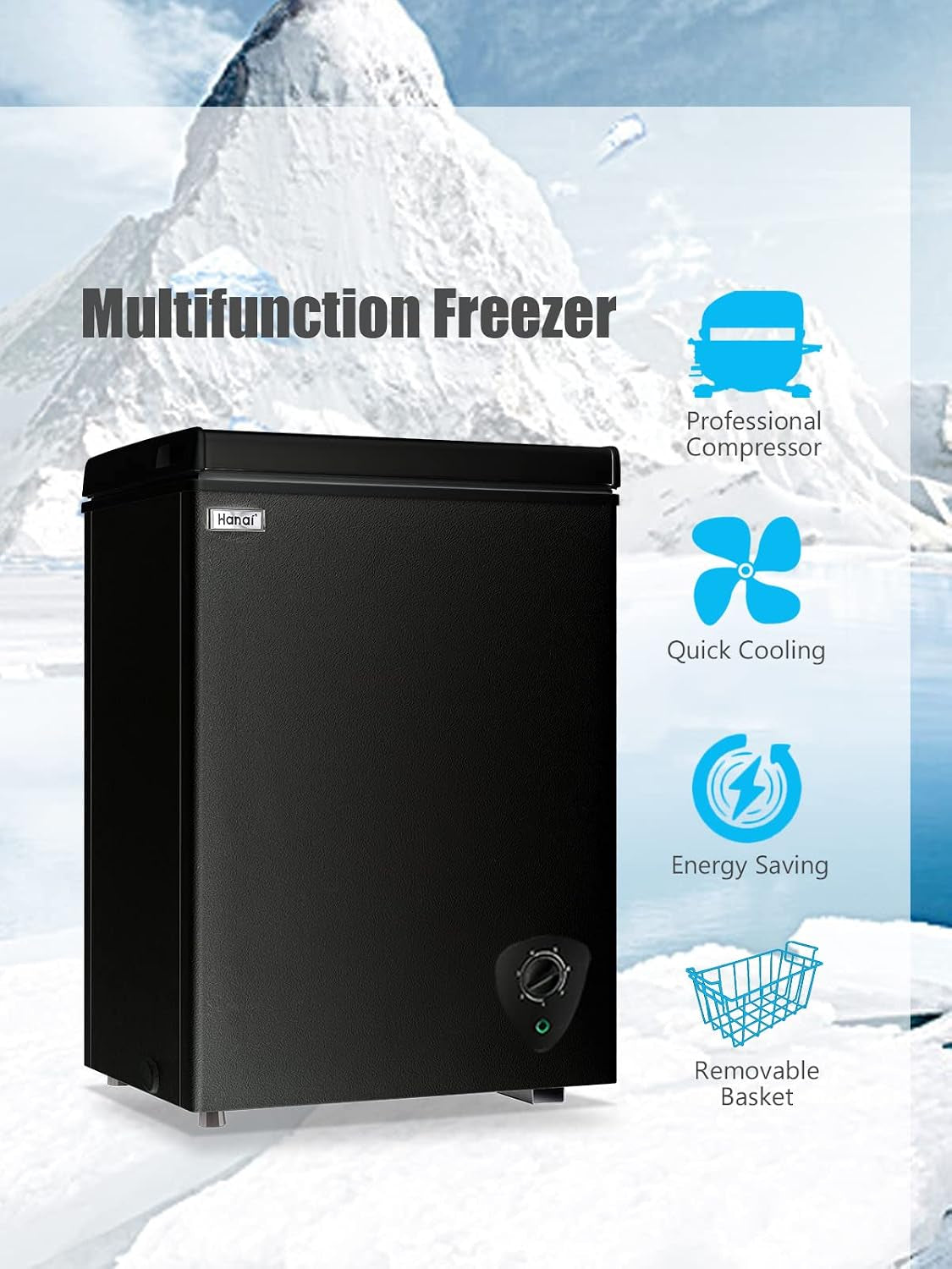 Chest Freezer 3.5 Cu.Ft Small Deep Freezer for Apartment Kitchen, Black
