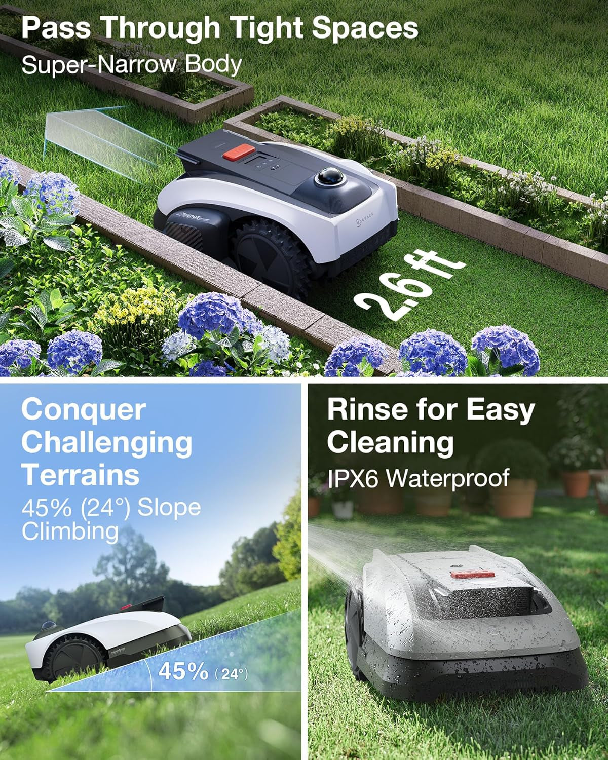 ECOVACS Goat O1000 Lidar PRO Robot Lawn Mower, Wire-Free Mapping with Lidar Navigation, AI Obstacle Avoidance, Smart Edge Mowing, App Control, for Lawns up to 1/4 Acre