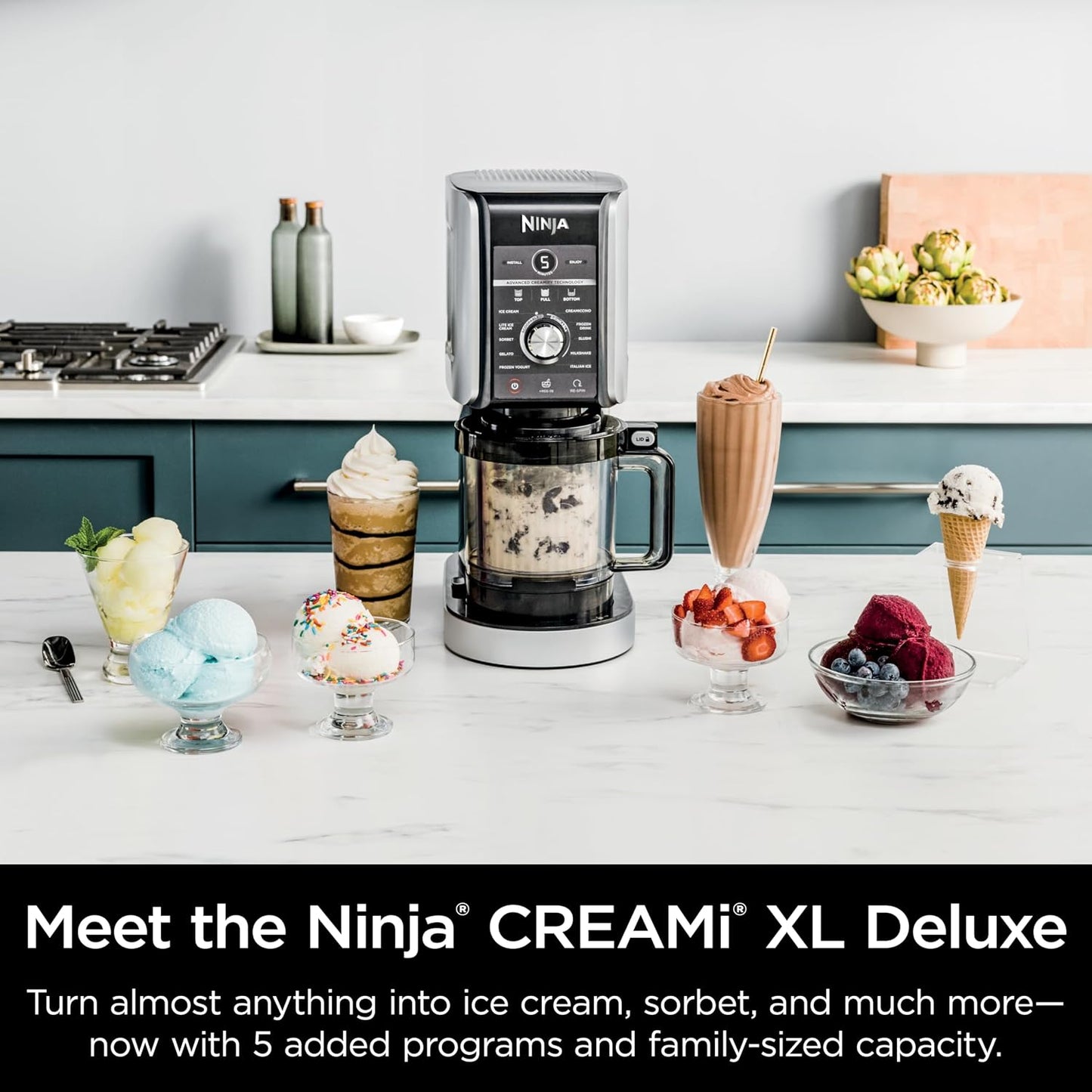 Ninja Creami Deluxe Ice Cream & Frozen Treat Maker, Includes (4) Family-Sized 24 Oz. Tubs, for Ice Cream, Sorbet, Milkshakes, Frozen Yogurt, & More, 11-In-1, XL Capacity, Silver