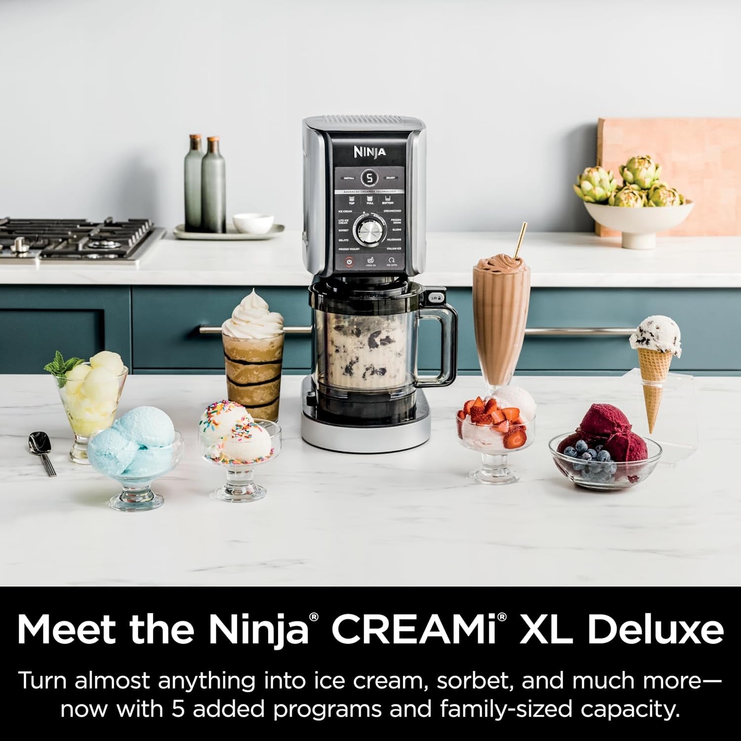 Ninja Creami Deluxe Ice Cream & Frozen Treat Maker, Includes (4) Family-Sized 24 Oz. Tubs, for Ice Cream, Sorbet, Milkshakes, Frozen Yogurt, & More, 11-In-1, XL Capacity, Silver