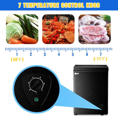 Chest Freezer 3.5 Cu.Ft Small Deep Freezer Top Door for Garage Black