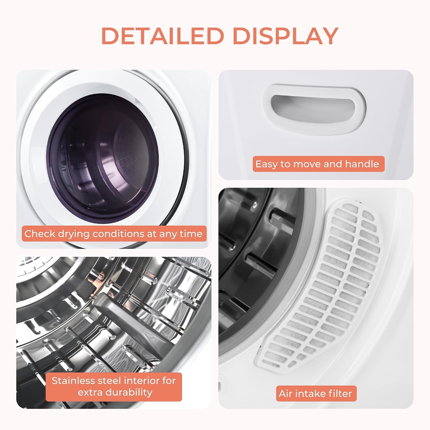 2.65 Cu. Ft. Portable Dryer for Clothes, 1400W Dryer with LCD Panel