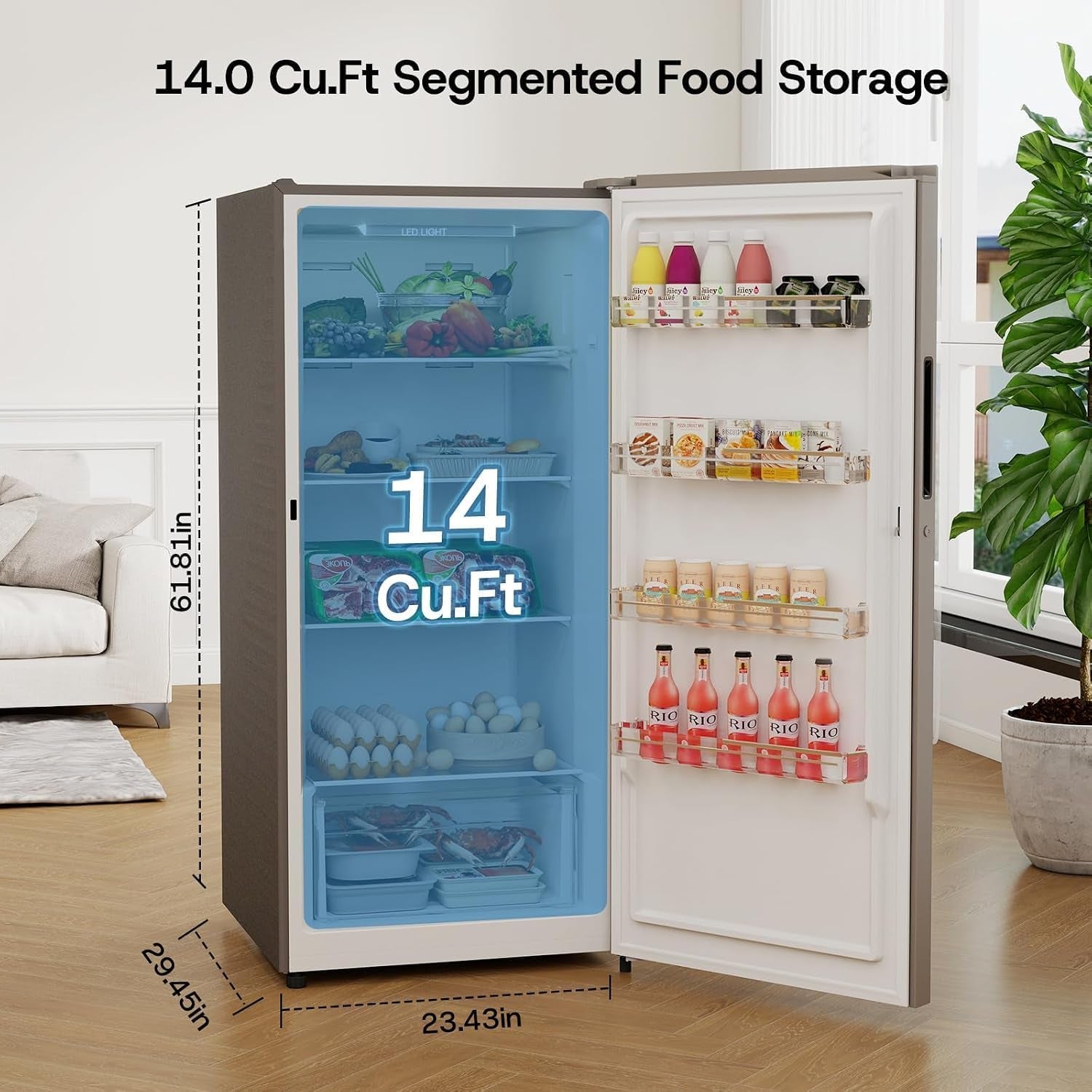14.0 Cu.Ft. Upright Freezer Refrigerator,Convertible Freezer Fridge with Smart Electronic Control, Frost Free, Quiet Operation, Stand up Freezer for Homes, Office, Garage