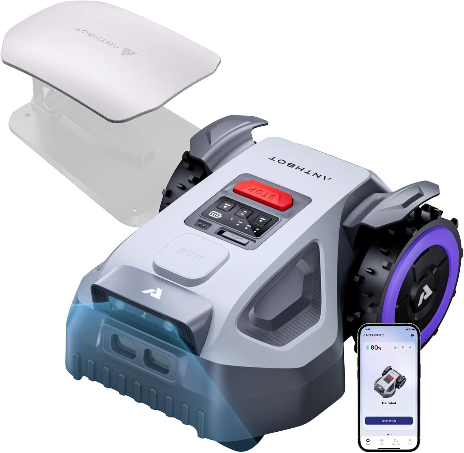 M5 Robot Lawn Mower 1/8 Acre with Garage, Dual Vision+Full-Band NRTK Robotic Lawnmower, No Perimeter Wire, App Control Obstacle Avoidance, 45% Slope, Cutting Height, Multi-Zone Mapping