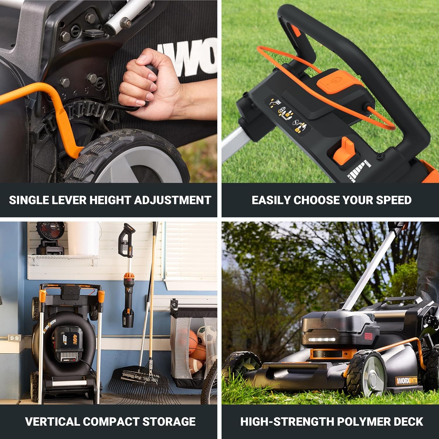 Worx Cordless Lawn Mower, 40V 21" 3-In-1 Grass Mower for 1/2 Acre, WG760