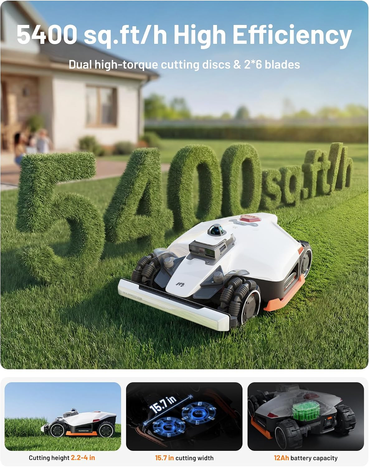 LUBA 3 AWD 3000H Robot Lawn Mower, 0.75 Acre, 2.2"-4.0" Cutting