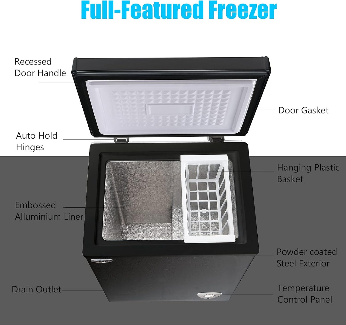 Chest Freezer 3.5 Cu.Ft Small Deep Freezer for Apartment Kitchen, Black
