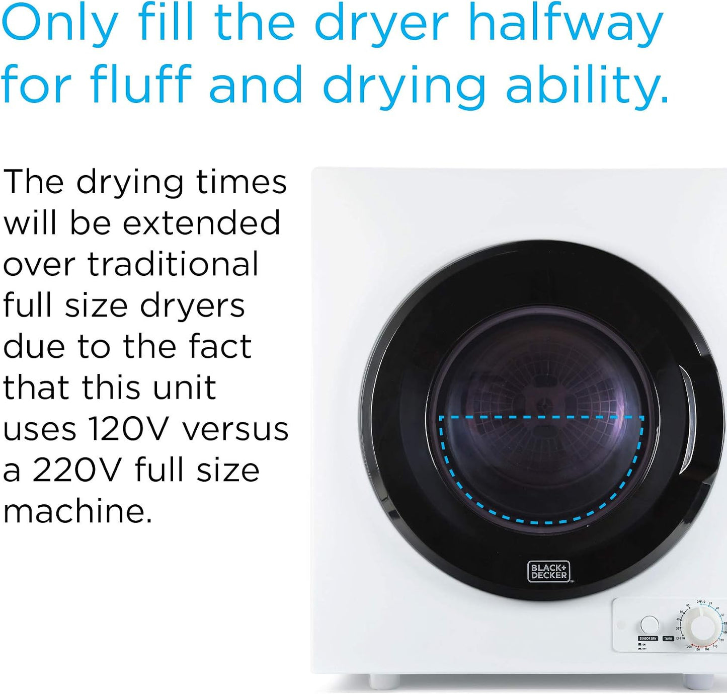 BLACK+DECKER 3.5 Cu. Ft. Portable Dryer, 13.2 Lb. Capacity, 120V, BCED37