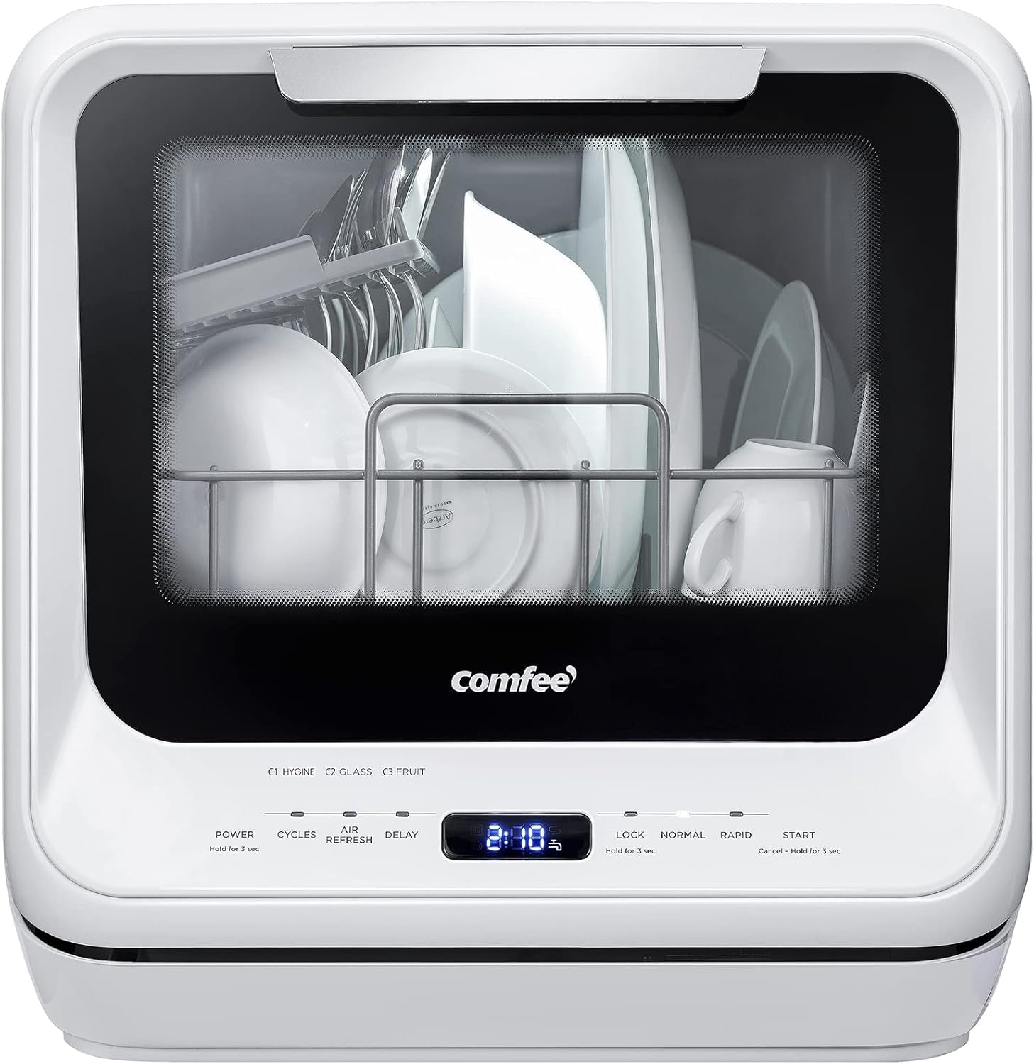 Portable Dishwasher Countertop with 5L Built-In Water Tank, No Hookup Needed, 6 Programs, 360° Dual Spray, 192℉ High-Temp& Air-Dry Function, Mini Dishwasher for Rvs, White
