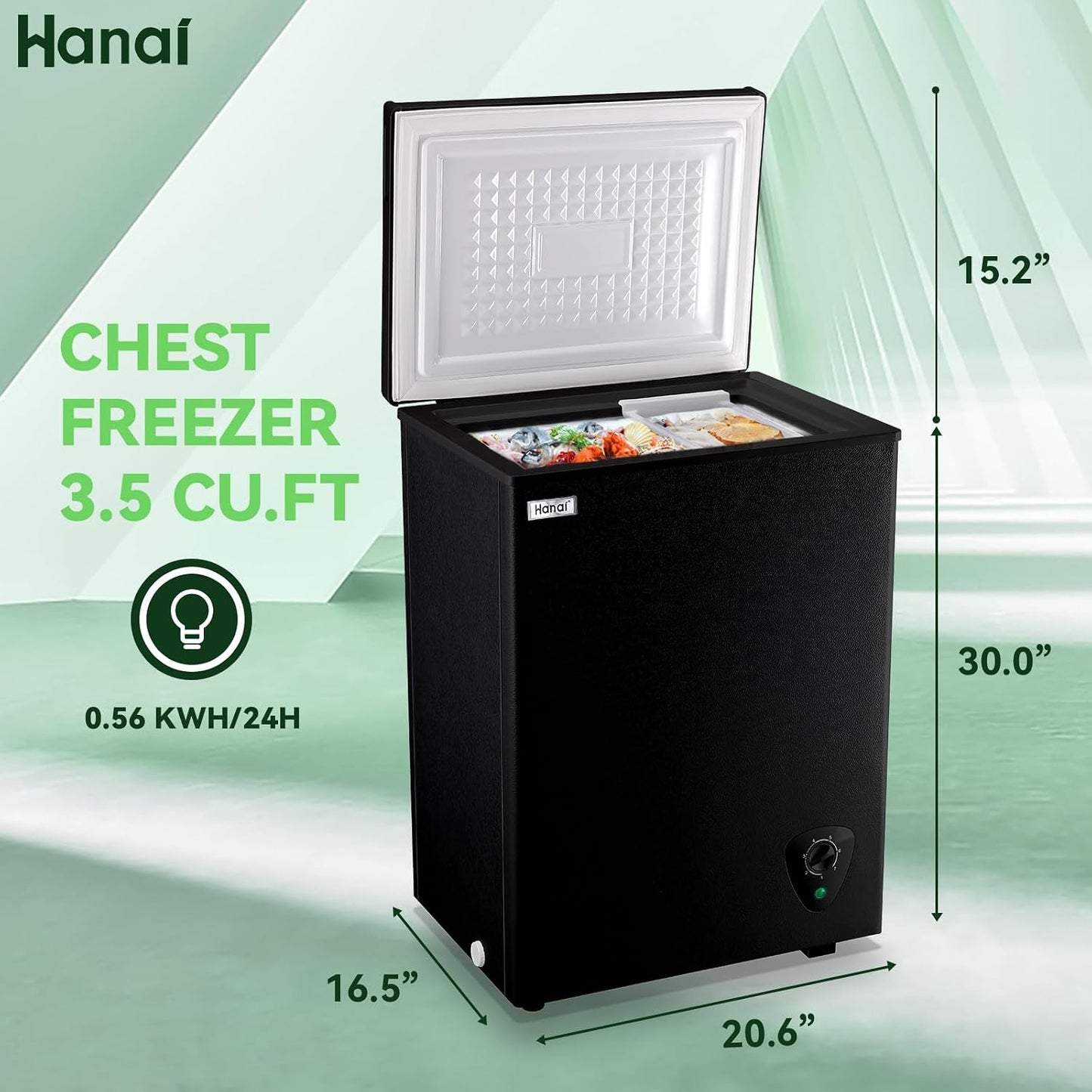 Black Chest Freezer, 3.5 Cu.Ft Deep Freezer for Frozen Food Storage