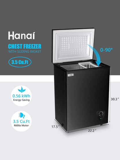 Chest Freezer 3.5 Cu.Ft Small Deep Freezer for Apartment Kitchen, Black