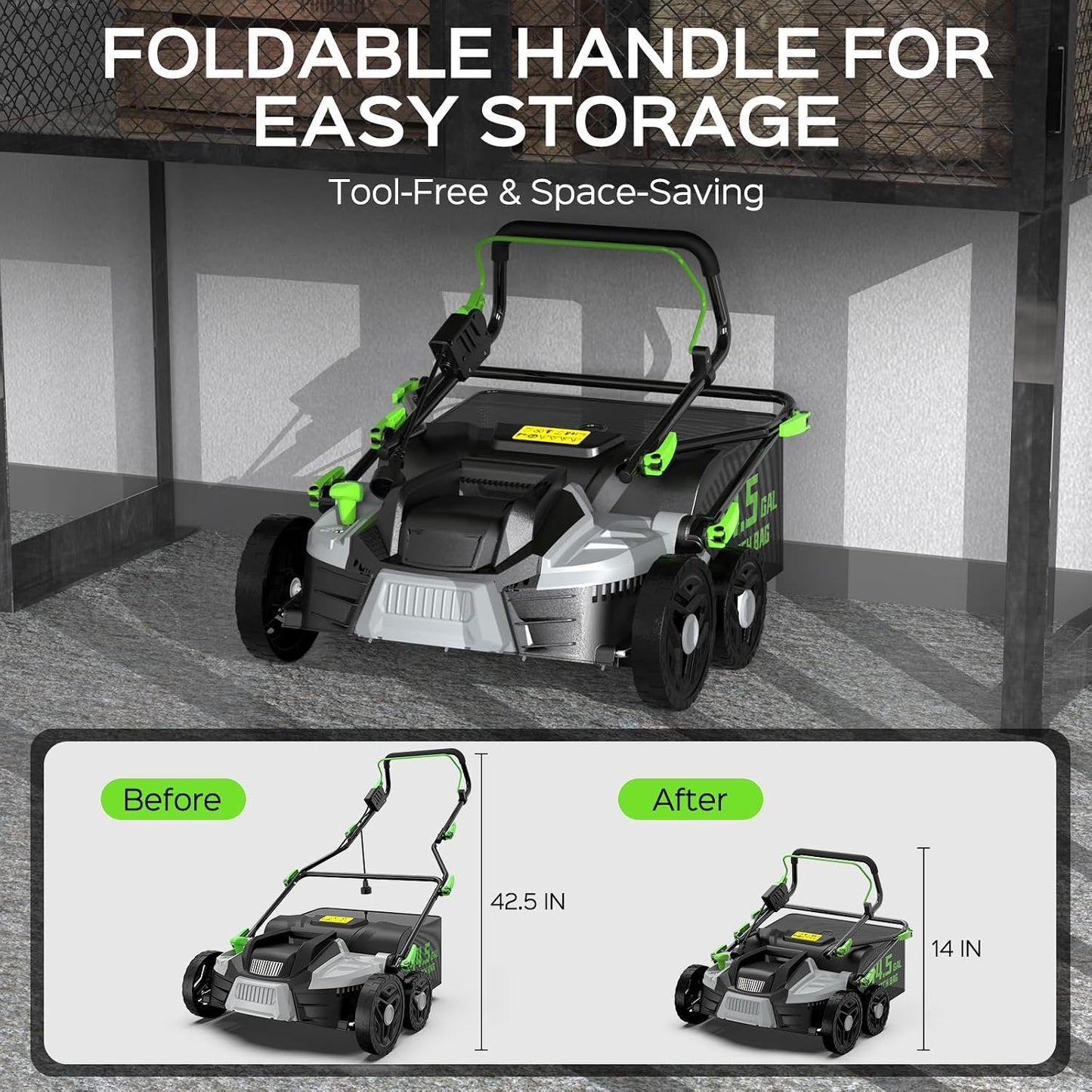 2026 Upgrade 16-Inch 15.5 Amp 2-In-1 Electric Dethatcher and Scarifier with 14.5-Gallon Collection Bag, Lawn Dethatcher with 5-Position Depth Adjustment, Keeps Lawn Healthy - Green