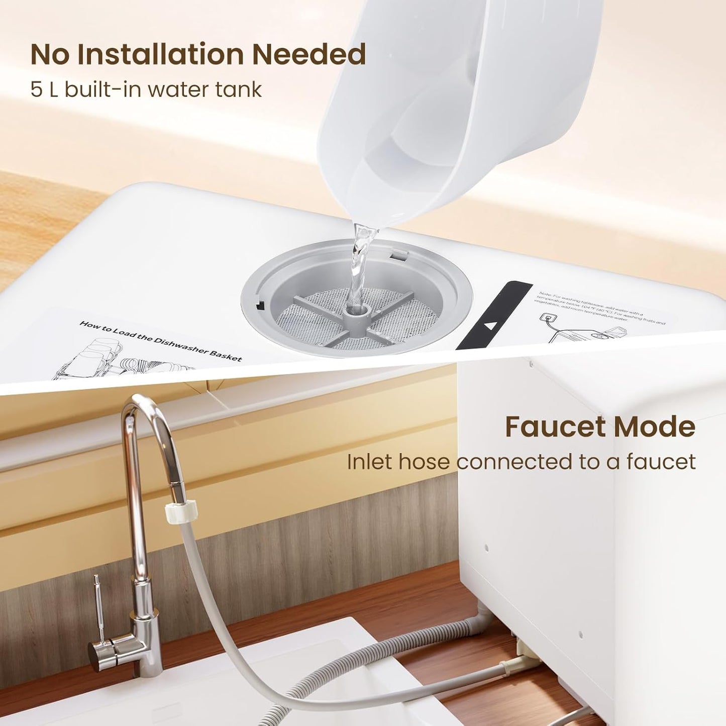 Countertop Dishwasher, 6 Programs Portable Dishwasher with Water Tank