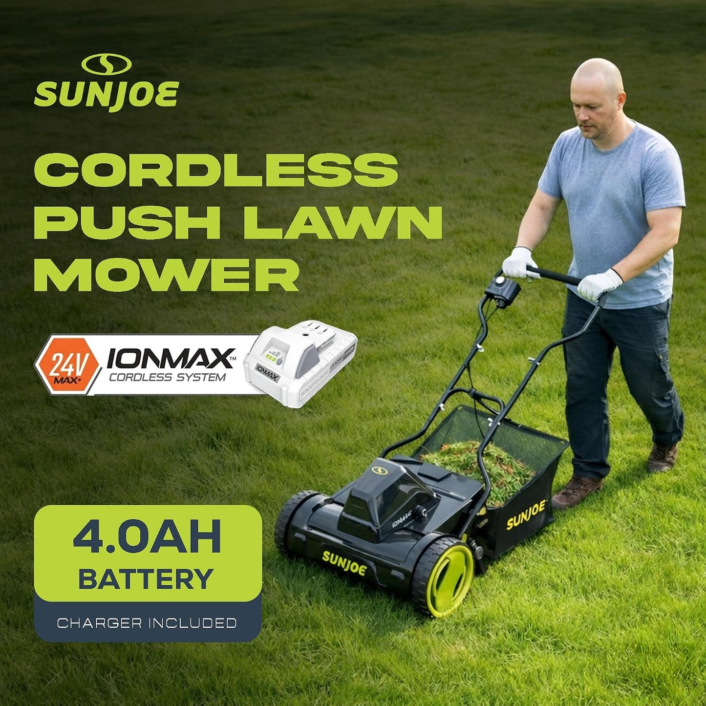 24V-CRLM15 15-Inch 24-Volt IONMAX Cordless Push Reel Mower W/11.9-Gallon Collection Bag, Kit (W/ 4.0-Ah Battery + Charger)