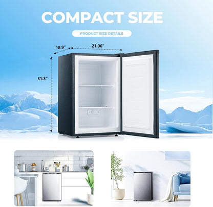 3.2 Cu.Ft Upright Freezer, Small Mini Freezer, Stainless Steel