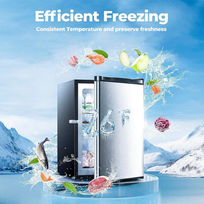 3.2 Cu.Ft Upright Freezer, Small Mini Freezer, Stainless Steel