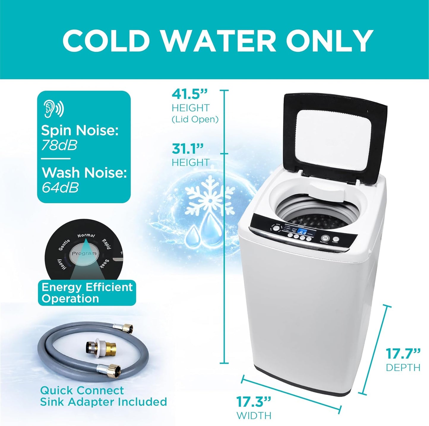 BLACK+DECKER 0.9 Cu. Ft. Portable Washer, 6.6 Lb. Capacity, BPWM09W, White