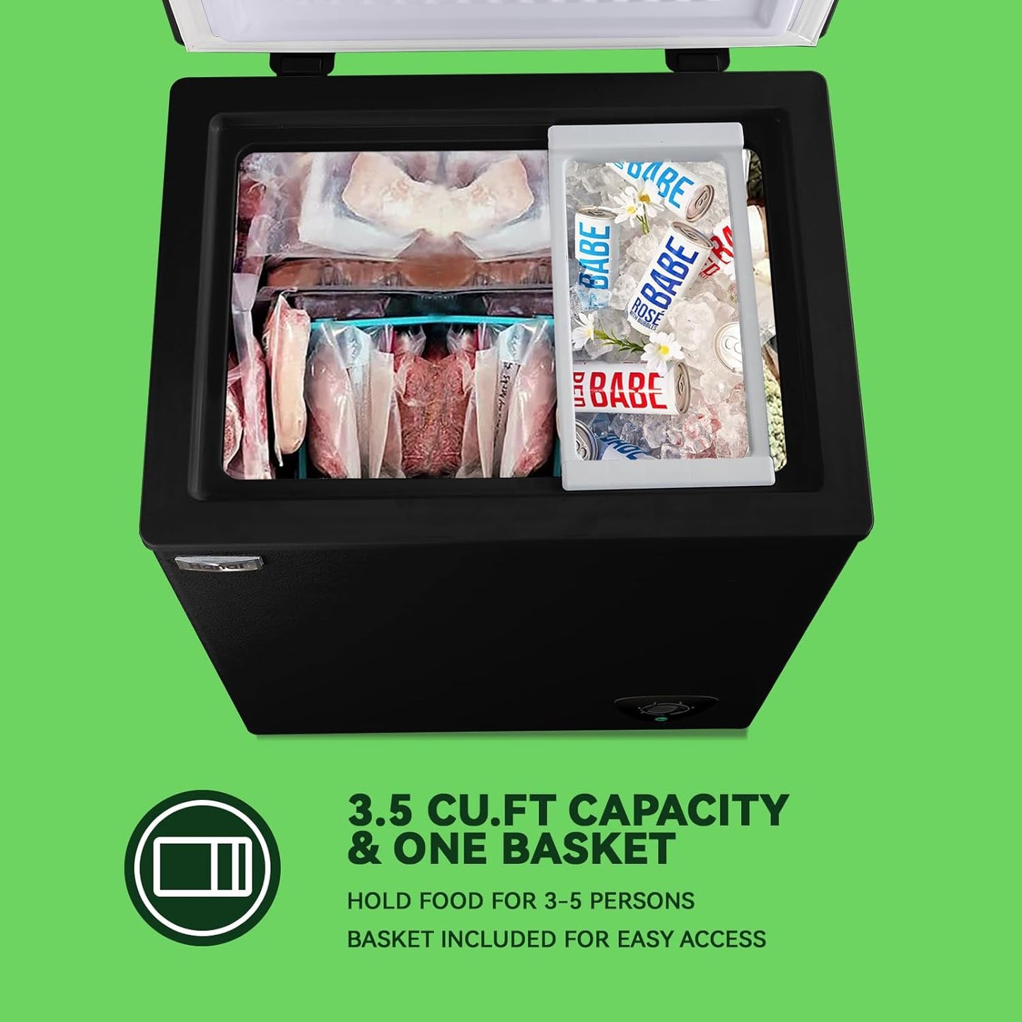 Black Chest Freezer, 3.5 Cu.Ft Deep Freezer for Frozen Food Storage