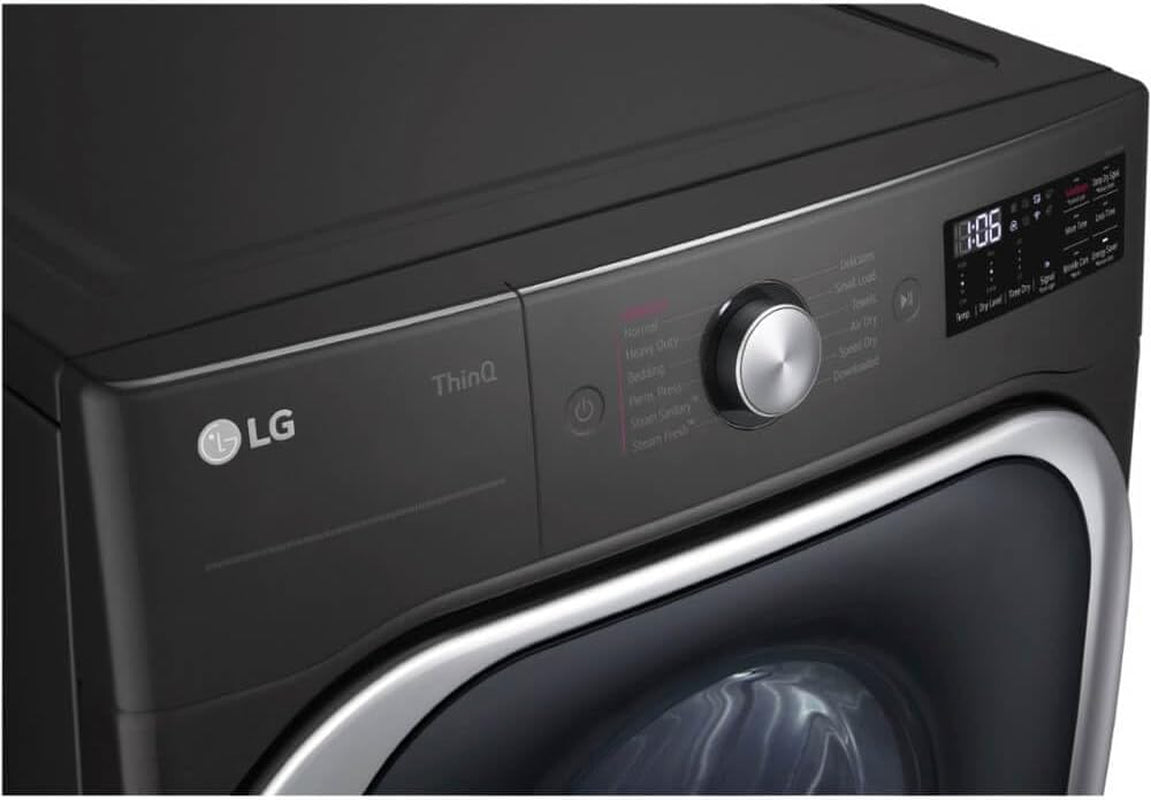 LG 9.0 Cu. Ft. Vented Smart Stackable Electric Dryer in Black Steel with Turbosteam and Sensor Dry Technology