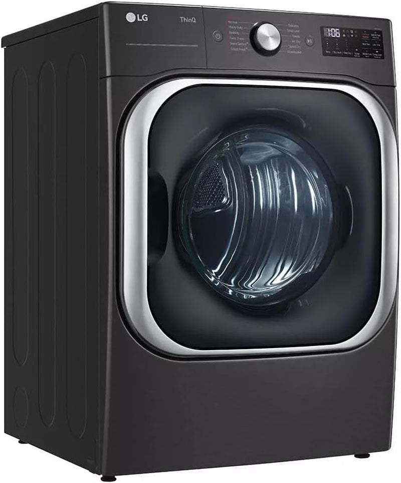 LG 9.0 Cu. Ft. Vented Smart Stackable Gas Dryer in Black Steel with Turbosteam and Sensor Dry Technology