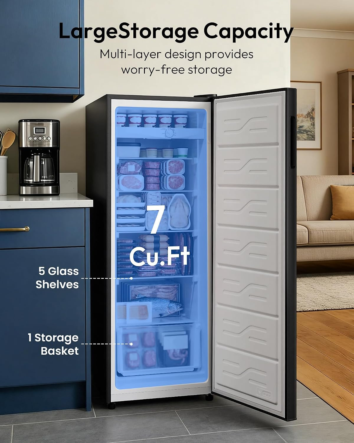 7 Cu Ft Upright Freezer, Convertible Freezer Refrigerator
