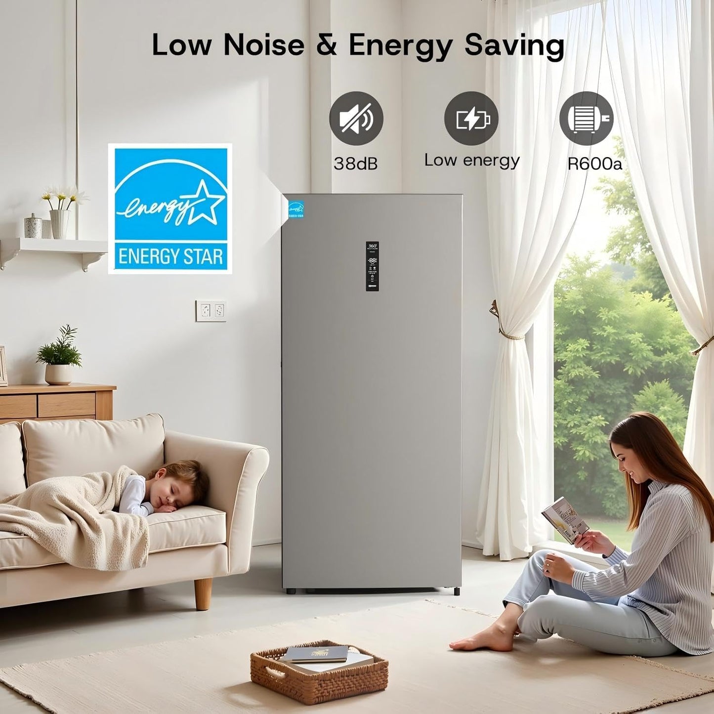 14.0 Cu.Ft. Upright Freezer, Convertible Freezer Fridge with Smart Electronic Control, Frost Free, Quiet Operation, Stand up Freezer for Homes, Office, Garage