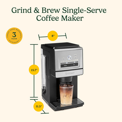 Coffee Maker, Grind and Brew Single Serve Coffee Maker, 6 Cup Sizes, Built-In Stainless Steel Burr Mill, Adjustable Strength, Grind Control and over Ice Feature, Easy Cleaning, DGB-30