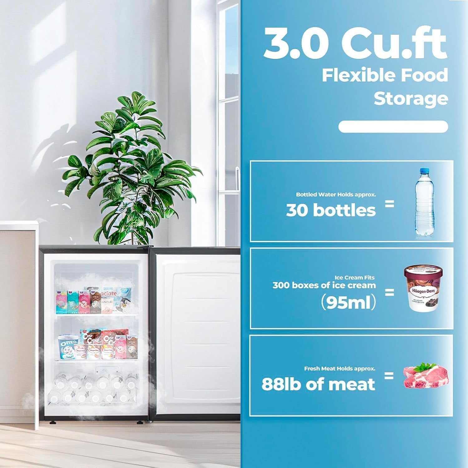 3.2 Cu.Ft Upright Freezer, Small Mini Freezer, Stainless Steel