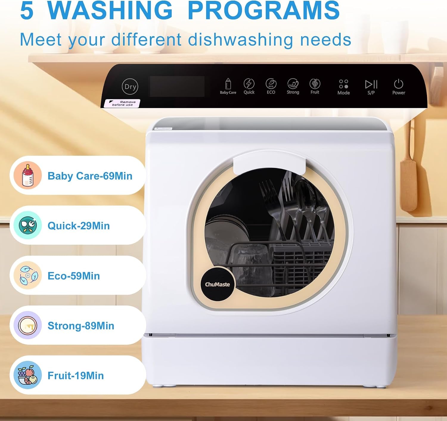 Countertop Dishwasher, Countertop Dishwasher with Water Tank, Dryer, Upper and Lower Double Spray Arms, 360-Degree Cleaning. Lavaplatos Can Also Be Connected to Faucets.