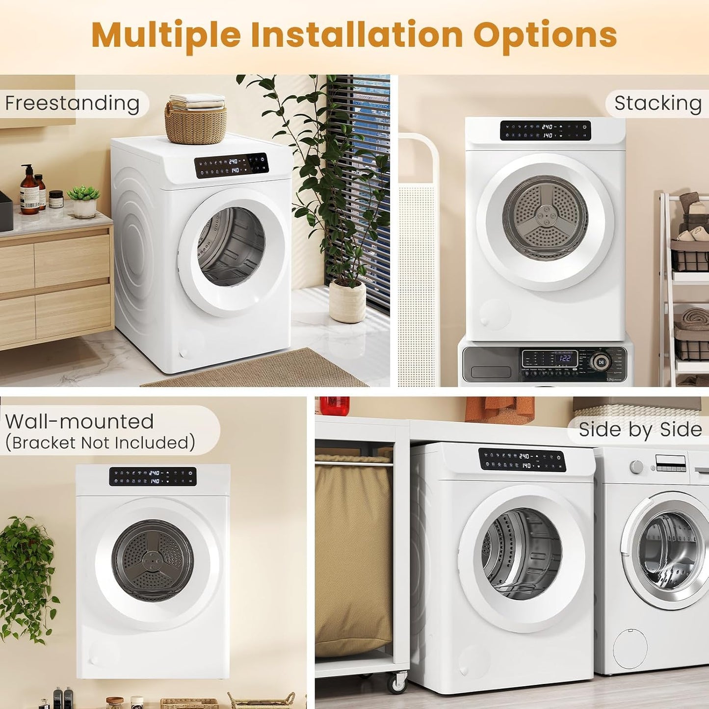 3.6 CU. FT Clothes Dryer, Large Capacity Laundry Dryer with 12 Drying Modes & Stainless Steel Tub, Dryer Machine, Electric Dryer with LED Control for Busy Family Home, White