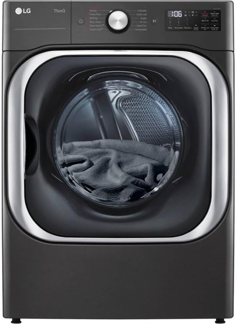 LG 9.0 Cu. Ft. Vented Smart Stackable Electric Dryer in Black Steel with Turbosteam and Sensor Dry Technology