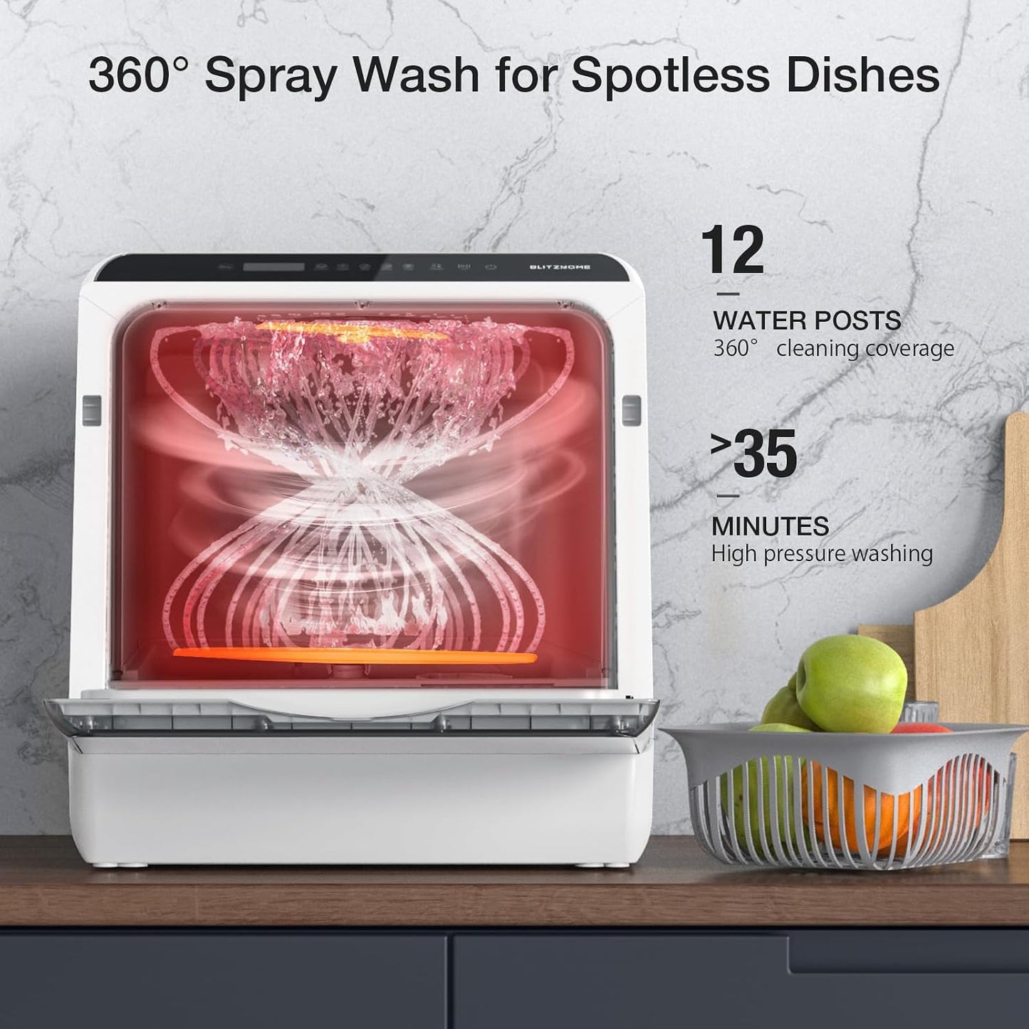 Portable Dishwasher Countertop, WIFI Smart Dishwasher, Compact Dishwashers with 5L Built-In Water Tank, 6 Programs, 360° Dual Spray, High-Temp& Air-Dry Function, Fruit Cleaning