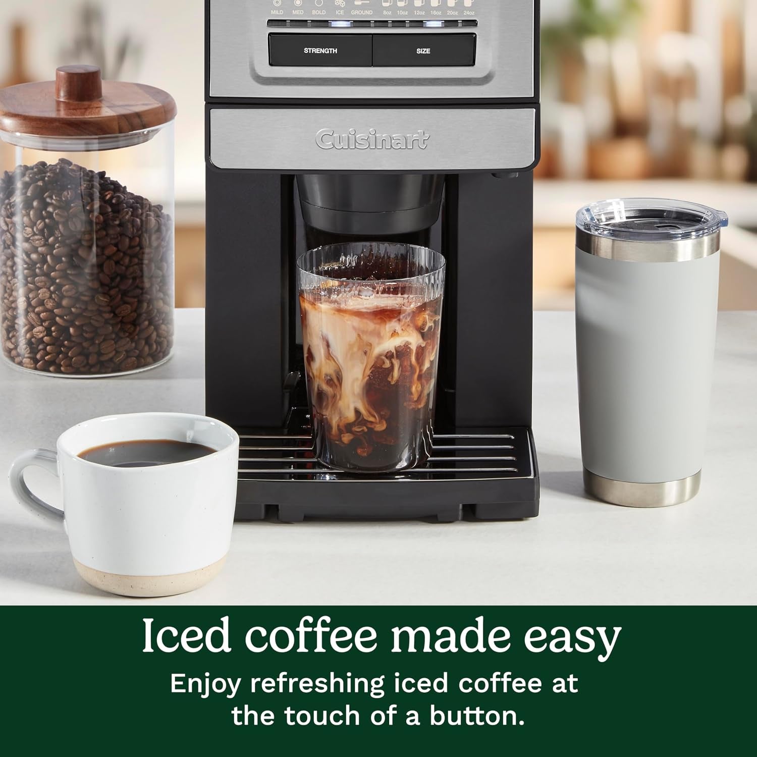 Coffee Maker, Grind and Brew Single Serve Coffee Maker, 6 Cup Sizes, Built-In Stainless Steel Burr Mill, Adjustable Strength, Grind Control and over Ice Feature, Easy Cleaning, DGB-30